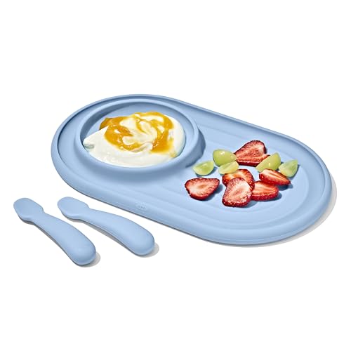 Image of OXO Tot Textured Suction Plate & Spoons Set – 3-Piece – Dusk