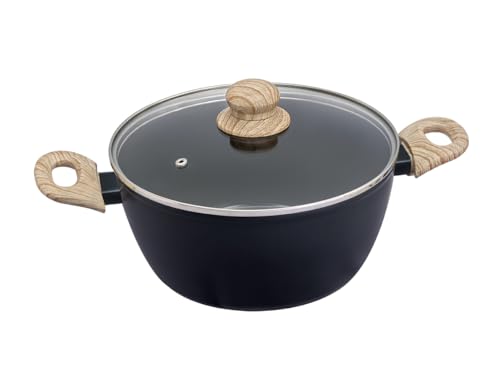 Pyrex - Cacerola con tapa Cook&Care de aluminio reciclado, para todo fuego, revestimiento antiadherente sin PFAS, resistente a los arañazos, apto para lavavajillas, mango efecto madera (24 cm de