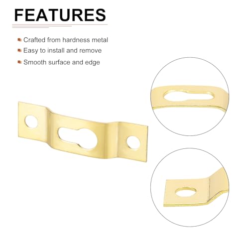 Image of DTGN 40mm x 11mm Keyhole Hanging Plate with Screws - 50Pcs - Good for Hanging Paintings - Picture Frame Hook Photos - Gold