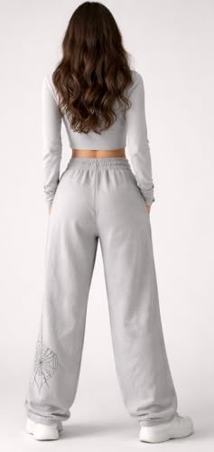 Image of CRAMPLEWomen's Graphic Print Wide Leg Sweatpants, Elastic Waist with Drawstring, Casual Streetwear Joggers