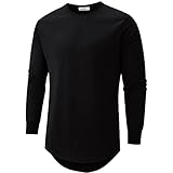 KLIEGOU Mens Cotton Hipster Hip Hop Longline Long Sleeve T Shirt 67(Black L)