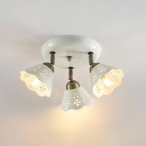 Lindby Strahler Efgenia (Landhaus, Vintage Rustikal) in Weiß aus Keramik (3 flammig E14) - Deckenlampe Deckenleuchte Lampe Spot Wohnzimmerleuchte
