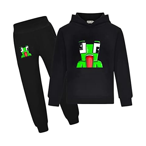 Kids Pullover Hoodie Running Jogging Pants Set for Boys and Girls Sport Tracksuits 5-13 Years (black, 150) Cover
