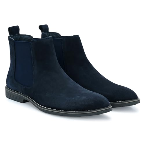 Image of Blue Leather By Centrino Genuine Leather Men's Formal and Casual Leather Boots | Versatile and Sophisticated Chelsea Boots for Every Season | Fashionable Elegant Boots for Any Occasion (3964)