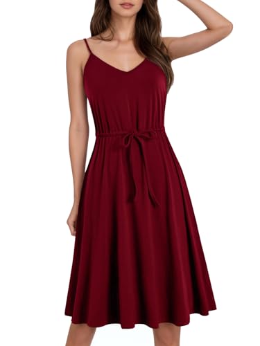 Image of BARASA Sundresses for Women Summer Sleeveless V Neck Spaghetti Strap A Line Wedding Guest Petite Dresses with Pockets D826