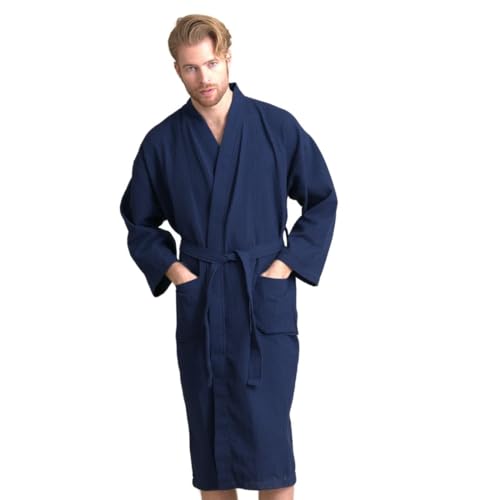 TOWELNROBE Handsome Waffle Spa Bathrobe for Men. Luxurious Square Pattern Premium Cotton