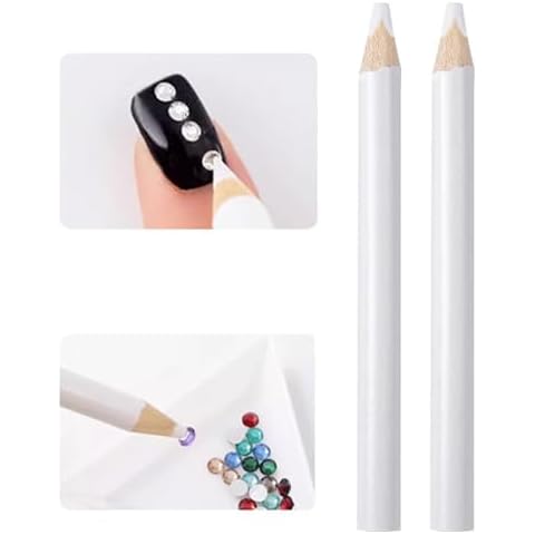 2 White Nail Art Pencils with Cuticle Remover Cover