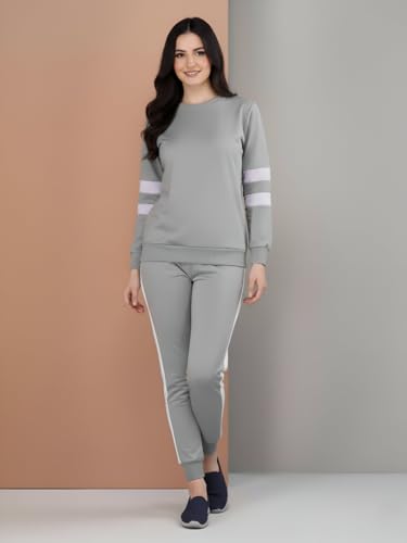 Image of ALISBA Women's Cotton Solid Tracksuit with Round Neck Full Sleeve Straight Length Relaxed Fit and Drawstring Closure Pant