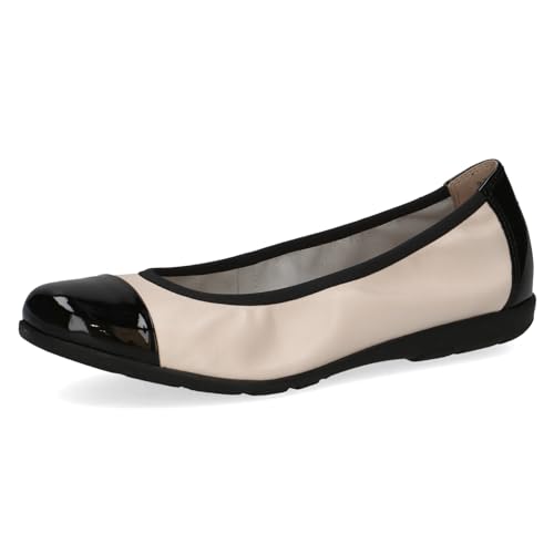 CAPRICE Damen Ballerinas aus Leder mit Lack, Mehrfarbig (Cream/Black), 40 EU