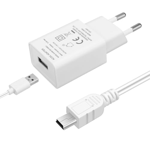 MYPIN Caricabatteria da 5 V, 1000 mA. Cavo di ricarica per baby monitor e unità genitore, adattatore mini USB, compatibile con diversi modelli di baby monitor, spina europea con cavo da 2,5 m