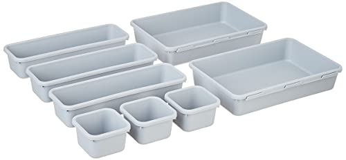 Image of Amazon Brand - Solimo Storage Basket, Set of 2, Large, Brown, Plastic & Amazon Brand - Solimo Kitchen Drawer Organiser, Set of 8, Grey