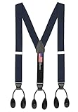 Suspender for Men MADE IN USA – Y-Back Genuine Leather Trimmed Button End Non-Stretch Tuxedo Suspenders -Navy