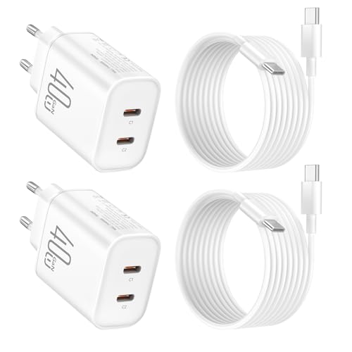 Cargador Rápido para iPhone 17Pro MAX, 2Pack 40W Doble Port USB C Adaptador Charger con Cable 1,8Metros para iPhone 17/17 Pro/17 Air/16/16Pro/16Plus/15, para iPad