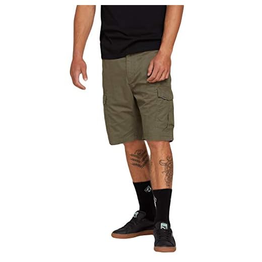 Volcom Miter II Cargo Shorts, Hombre, Dark Olive, 30