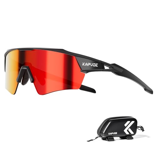 KAPVOE Fahrradbrille Herren Schnelle Brille Damen Rennrad Brille UV400 Schutz Sport Sonnenbrillen MTB Radbrille TR90 Rahmen Radsportbrille Sportbrille Radfahren MountainBike Laufen Volleyball Rot