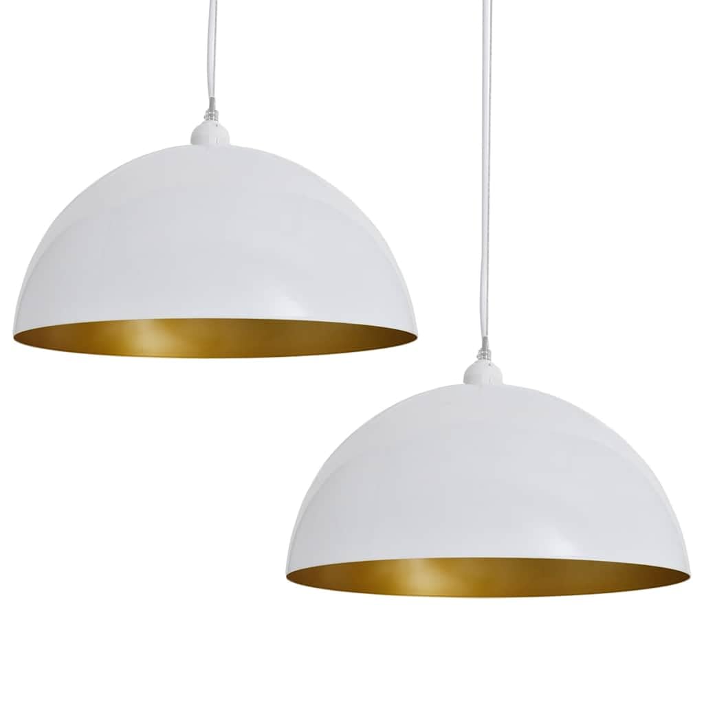 Lampada da soffitto semisferica bianca in metallo con altezza regolabile, 2
