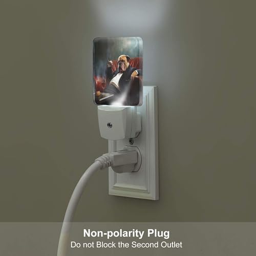 Image of Funny Puppy Dog Night Light Set of 2, Hipster Bulldog Auto Sensor LED Dusk-to-Dawn Nightlights, Plug-in Sensor Lamp for Bedroom Bathroom Kitchen Hallway Stairs Decorative