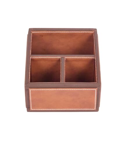Image of Premsons Pen Stationery Holder Storage Desk Box Remote Control Organizer, Light Brown