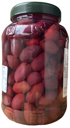 KALAMATA Oliven (ROT KALAMON) GOLDEON mit KERNTE in Salzlake mit Olivenöl - Colosal 121/140 - 1 kg netto