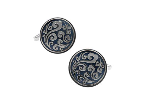 Mancuernillas para hombre patrón floral azul oscuro KnBoB miniatura 1