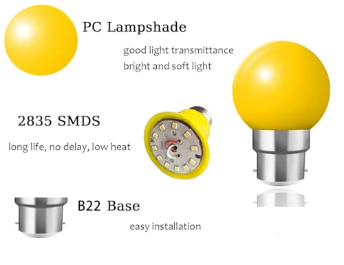 ZFQ 10 Pack B22 Bayonet Colored LED Light Bulbs 2W G45 Golf Ball Mini Globe Bulb Lighting Bulbs,Yellow for Outdoor Indoor String Patio Garden Party Christmas - Image 3