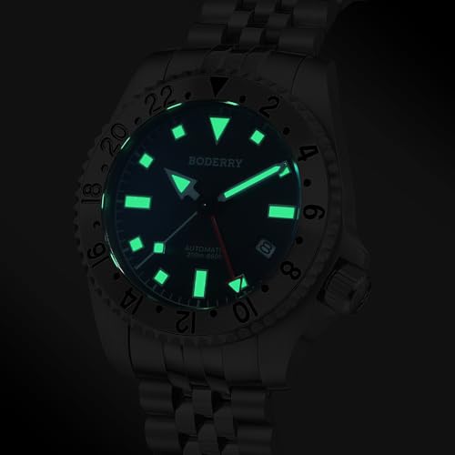 Image of BODERRY Men's Watch Titanium Automatic 200M Waterproof Diver Watch with GMT Automatic Movement and Titanium Bracelet-Admiral