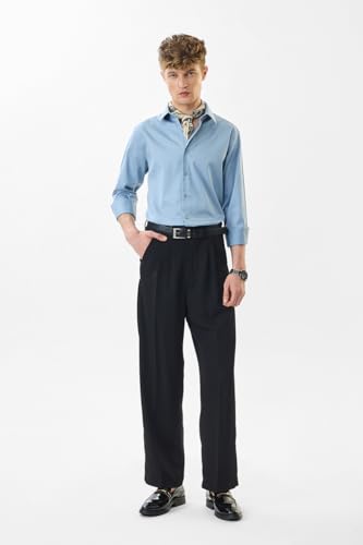 Image of SNITCH Men Formal Shirt | Slim Fit Full Sleeve Classic Collar Solid Pattern | Premium Cotton Blend & Breathable Fabric for Office