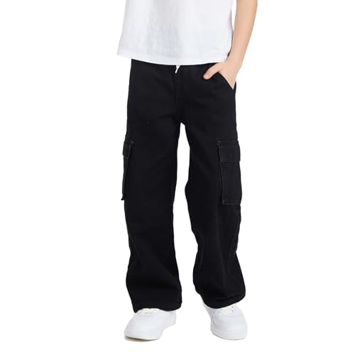 Boys Baggy Jeans Kids Elastic Waist Relaxed Fit Wide Leg Cargo Denim Pants with Pockets Hip Hop Streetwear4