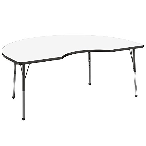 Image of FDP Dry-Erase Kidney Activity School and Office Table (48 x 72 inch), Standard Legs with Ball Glides for Collaborative Spaces, Adjustable Height 19-30 inches - Whiteboard Top and Black Edge