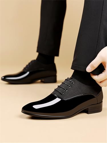 Image of Men's Vintage High Gloss Dress Shoes Patent Leather Oxford Business Suit Tuxedo Formal Shoes Prom Weddings