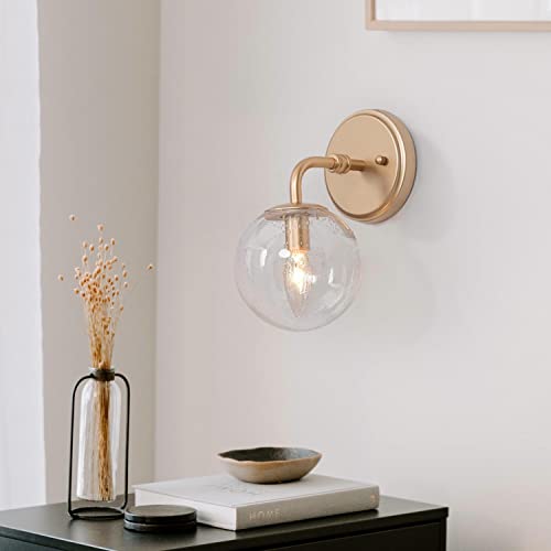 Image of Gold Wall Sconce, 1-Light Minimalist Sconces Wall Lighting with Seeded Glass Globe, Modern Wall Mounted Light Fixture for Bathroom, Bedroom, Living Room and Stairway