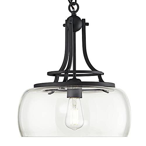 Franklin Iron Works Charleston Black Metal Bubble Pendant Light 13 1/2" Wide Rustic Farmhouse Industrial Led Clear Glass Shade Fixture Dining Room House Bedroom Kitchen Island Hallway High Ceilings #TOP5