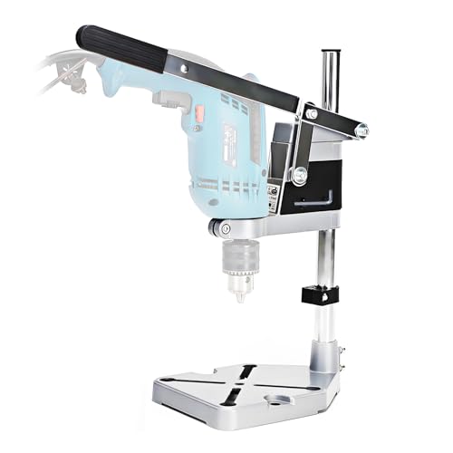 Image of Electric Drill Press Stand for Hand Drill, Adjustable Benchtop Clamp Support Tool, Single Hole Aluminum Base, Portable Drill Press Workstation for Precision Drilling, DIY and Repair Projects
