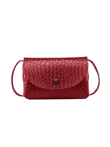 QWINEE Women's Woven Purse PU Leather Crossbody Bags Flap Clutch Purses Retro Square Handbags