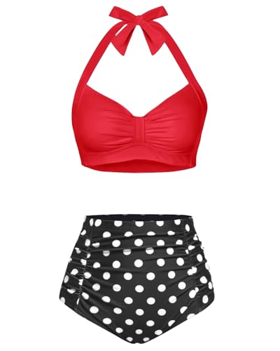 Holipick Women's Retro Halter Bikini Red...