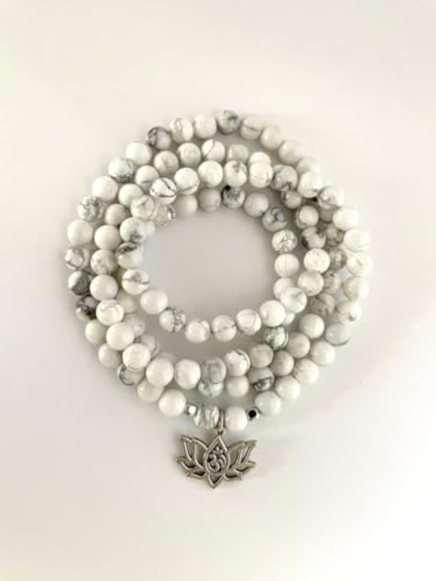 Natural Howlite Beaded Mala Necklace, 108+1 Beads