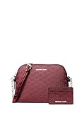 Michael Kors Jet Set Dome Crossbody With Card Case, Silver-Tone Hardware/MK Embossed Glitter/Oxblood