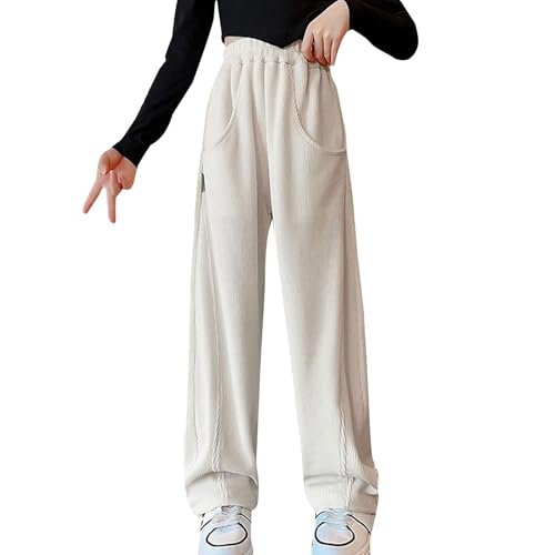Stylish Straight Sweatpants for Teen Girls Elastic Waist Solid Color Joggers Stretchy Soft Lightweight Casual Trouser