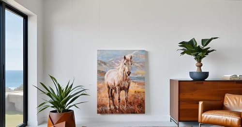 Image of Yihui Arts Hand Embellished Horse Oil Painting Wall Art, Textured Landscape Animal Canvas Decor for Living Room, Bedroom, Office
