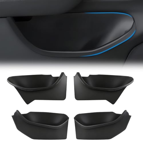 MOTRUM 4 PCS Full Arounding Door Side Storage Organizer Compatible with 2025 2026 TES-la Model Y Juniper, Full Cover TPE Door Side Pocket Box Tray, Front & Rear Side Organizer Tray Protector Liner