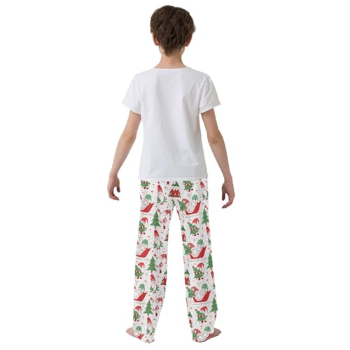 Gnome Xmas Trees Boys Long Pants Soft Trousers Elastic Waist Kids Lounge Bottoms with Pockets S-XL3