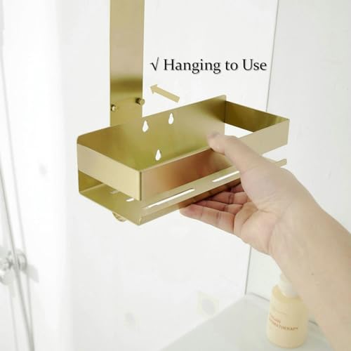 Hanging Over Door Shower Caddy - No Drilling Organiser Stainless Steel Shelves With Hooks - Gold Bathroom Rack Basket Tidy Storage - Image 5