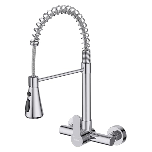 HURRAN Robinet Mural Cuisine, Robinet Cuisine avec 3 Modes d'Écoulement, Mitigeur Cuisine Pivotant 360° en Acier Inoxydable, Chrome