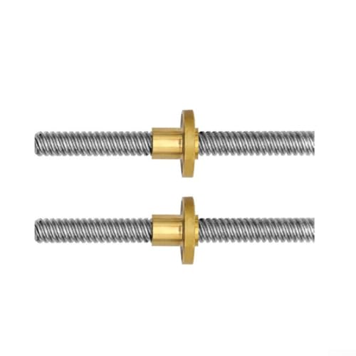 2 Pcs T8 Lead-Screw With Brass Nut, Stainless Steel 300Mm T8 Rod With Brass Nut, Threaded Spindle Set With Brass Nut For 3D-Printer And CNC Machine