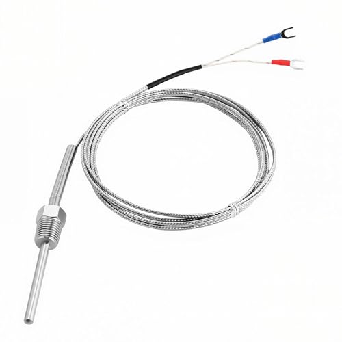 ALLmeter Waterproof K Type Thermocouple Probe,1/4" NPT Threaded Temperature Sensor for PID Controller,2m Shielded Cable with Spade Connectors,Stainless Steel Immersion Probe for Water Heater,Brewing