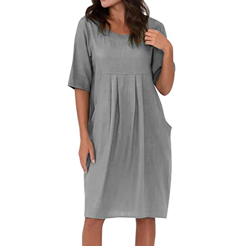 Leinen Strandkleid Damen Sommerkleid, Leicht Leinenkleid Luftig Sommerkleider, Casual Große Größen Leinenkleider Leichte Frauen Bohokleid Classic...