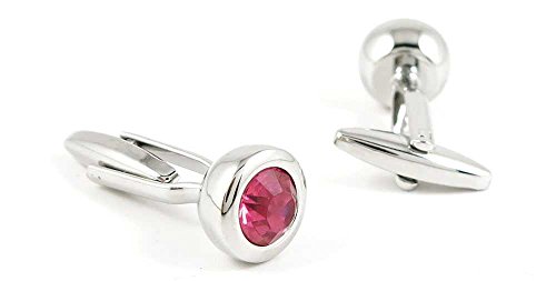 Par de Mancuernillas para Hombre con Cristal Rosa y Plateadas miniatura 2