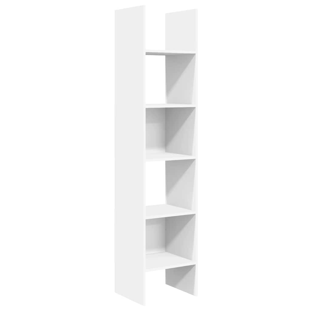 Bücherregal Weiß 40x35x180 cm aus Holzwerkstoff mit 5 geräumigen Fächern, modernes Bücherregal für Bücher, Zeitschriften und Dekoration, pflegeleicht mit feuchtem Tuch