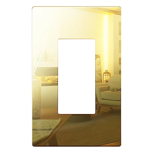 Image of LIDER Decorator Wall Plate, Impact Resistant, Plexiglass, Reflective Finish, Modern Upgrade, Screwless Light Switch /Outlet Cover, Mid-Size 1-Gang 4.88 inch x 3.11 inch, Acrylic, Mirror Glass Gold, 1-Pack