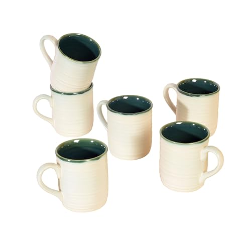 Image of AAKRITI ART CREATIONS White Dove Tea Cups Set of 6 | Ceramic Cup Set | Multipurpose Utility Cups | Modern Art Ceramic Cups, Kitchen Essentials | Glossy Finish, White Tea Cup Set